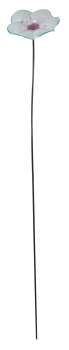 Preview: Zauberhafter Gartenstecker Glasblume weiß mit blauem Rand - ca. 100 cm - Gartendekoration